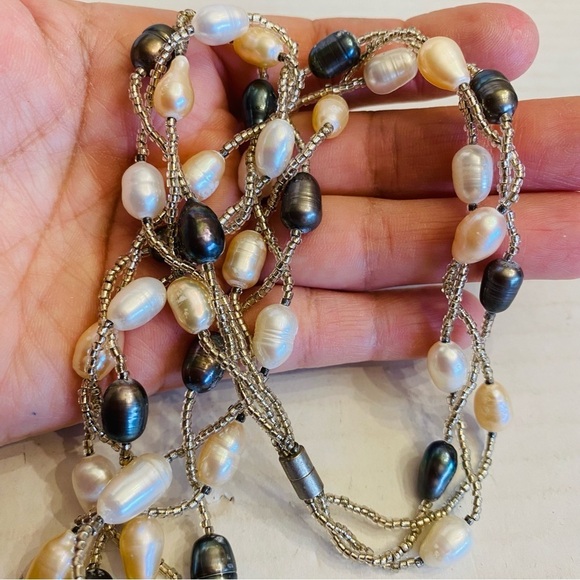 Evergems Pink Multi Strand Pearl Statement Necklace Real Freshwater Pearls - Picture 7 of 15